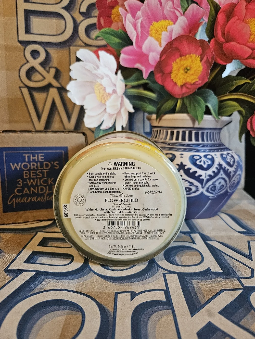 NWT Bath & Body Works Flowerchild 3-Wick Candle - Yellow, Pink, White - Picture 5 of 7